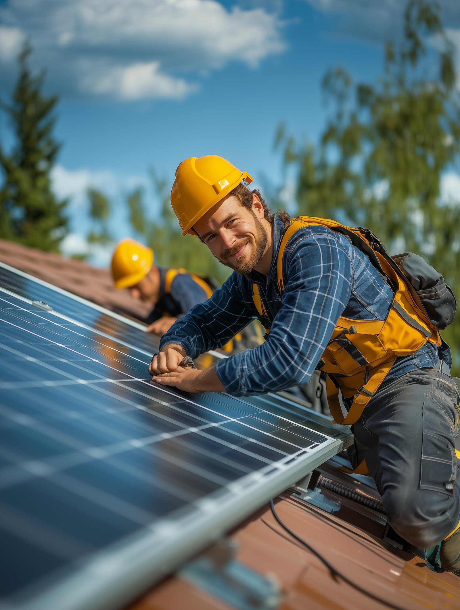 KNXTH solar panel installers fitting solar panels on a property in Phuket Специалисты KNXTH устанавливают солнечные панели на объекте в Пхукете ผู้เชี่ยวชาญของ KNXTH ติดตั้งแผงโซลาร์เซลล์ในภูเก็ต